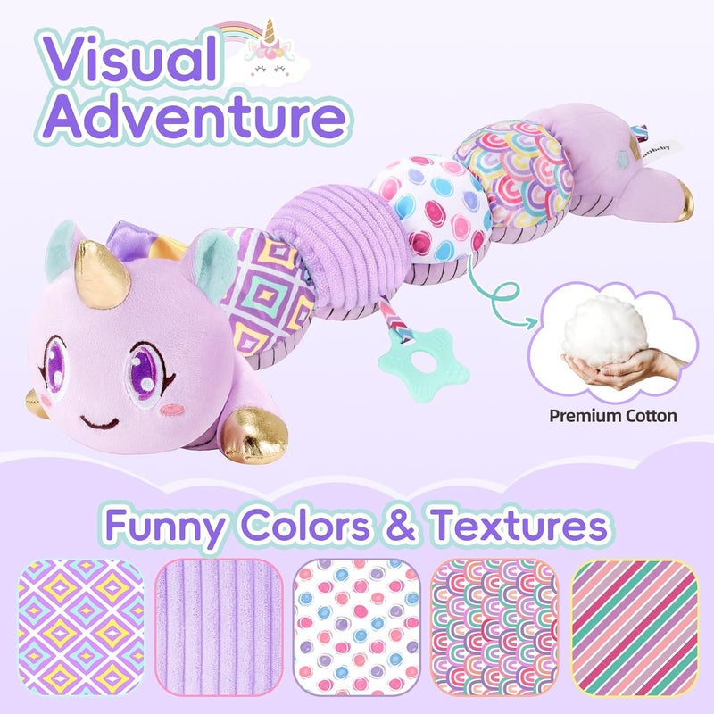 Lanbeby Unicorn Baby Toys 6-12 Months Infant Musical Stuffed Toys for Newborn Tummy Time Sensory Toys for Babies with Crinkle and Rattle 0-3-6-12 Months Old Baby Girl Must Have Christmas Gifts - Purple - Image 3